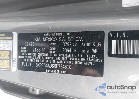 2024 Kia Forte Gt-Line из США, поврежденный, VIN 3KPF54AD6RE724610